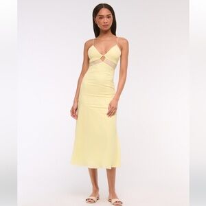 NWT Abercrombie and Fitch Tie-Back Sheer Slip Midi Dress in yellow